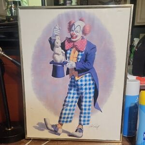 Arthur Sarnoff - Clown Magician Pulls Rabbit From Hat 1950s Signed-17"x22" Print
